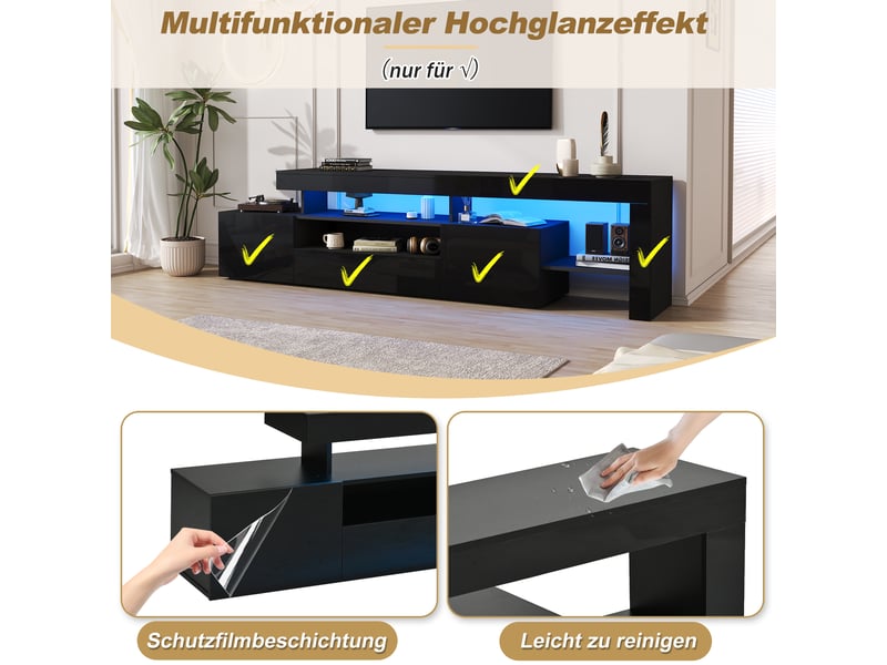  Meuble tv 3 portes avec led panneau de particules noir 192 x 37 x 53 cm N625P333725726S - Conforama D