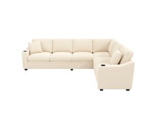 Canapé d'angle en l – 6 places – avec ports de charge rapide usbtype-c – inclut 2 porte-gobelets et 2 coussins – beige