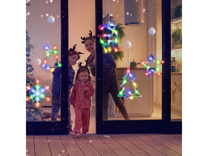  Suspension lot de 5 lumières de noël pour fenêtre pour sapin de noël, cheminée, décoration multicoluer  - Conforama B