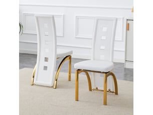 Lot de 2 chaises de salle à manger blanches et dorées en pu et métal, 43 x 49 x 102,5 cm