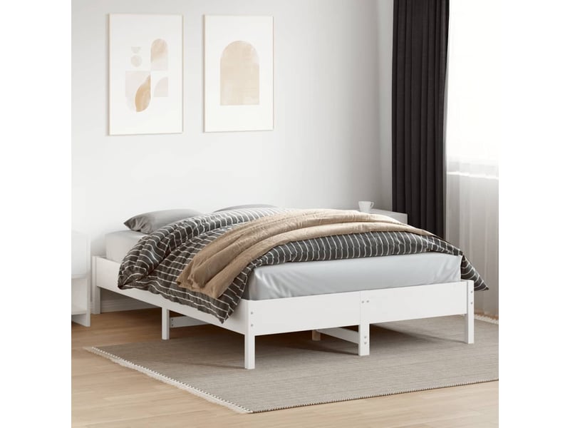  Lit double- lit adulte -  cadre de lit sans matelas blanc 140x200 cm bois de pin massif  - Conforama B