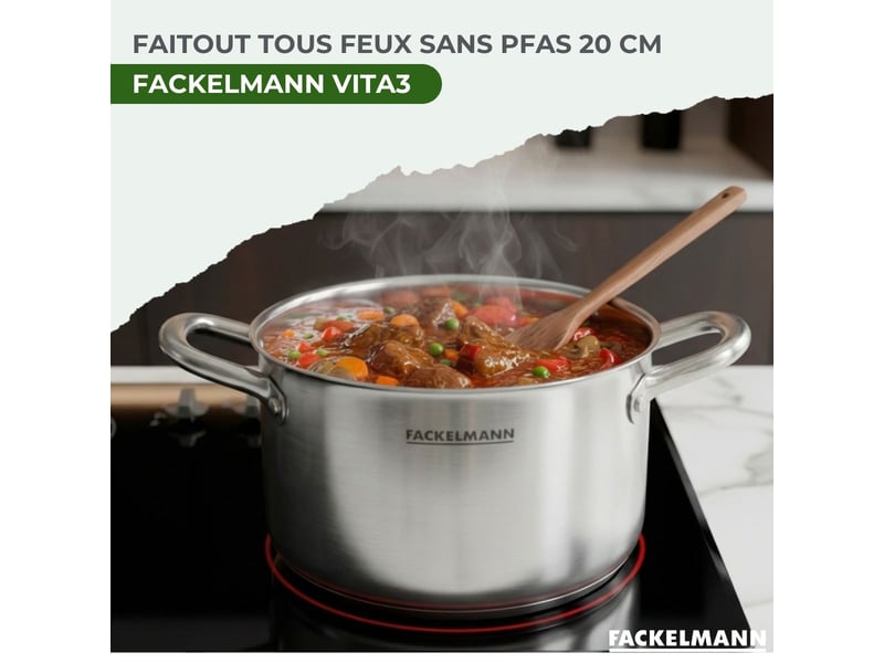 Faitout 20 cm en inox 1810 triply fackelmann vita3 66221 - Conforama B