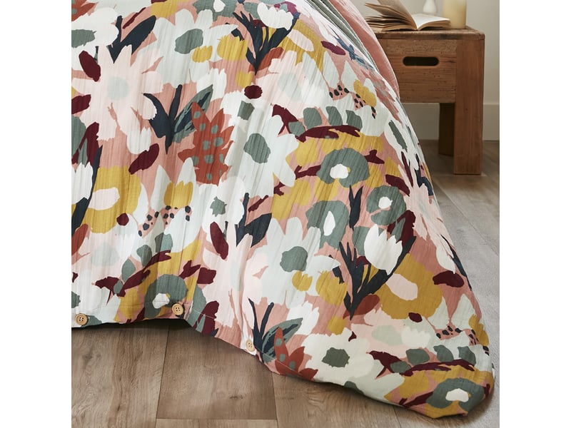  Housse de couette reversible 140x200 cm gaze de coton loana rose foncé PD25029 - Conforama E