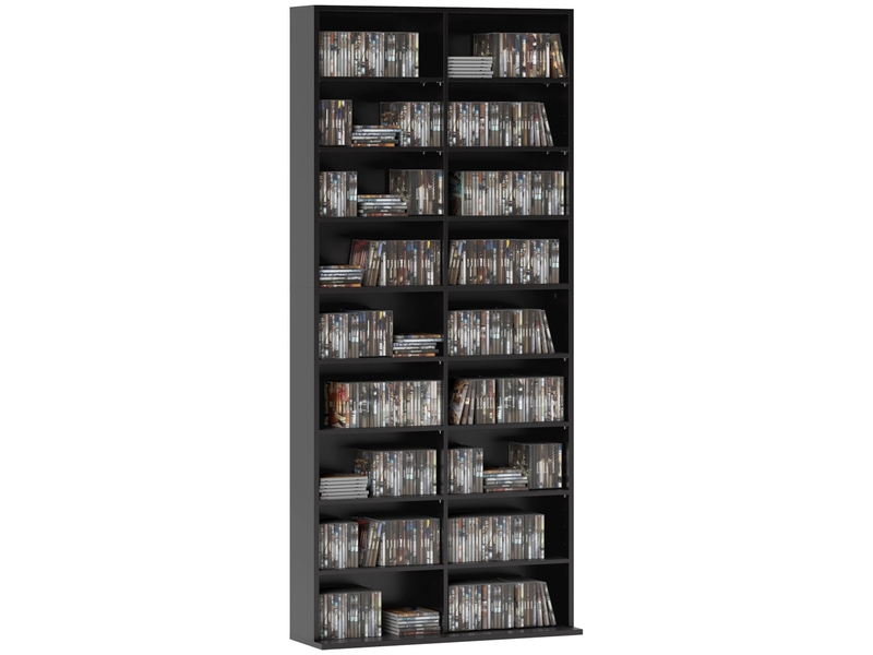  Rangements pour cd et dvd 18 compartiments capacité max. 640 cd360 dvd 430 blu-ray 78,5 x 24 x 175 cm noir  - Conforama A
