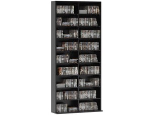 Rangements pour cd et dvd 18 compartiments capacité max. 640 cd360 dvd 430 blu-ray 78,5 x 24 x 175 cm noir
