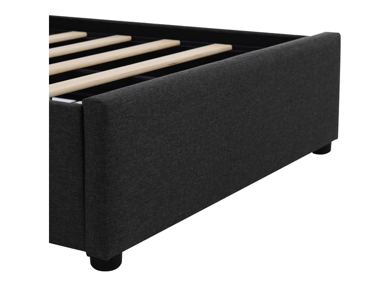  Lit simple moderne 90x200 cm avec led et 2 tiroirs, lin, noir, matelas inclus  - Conforama R