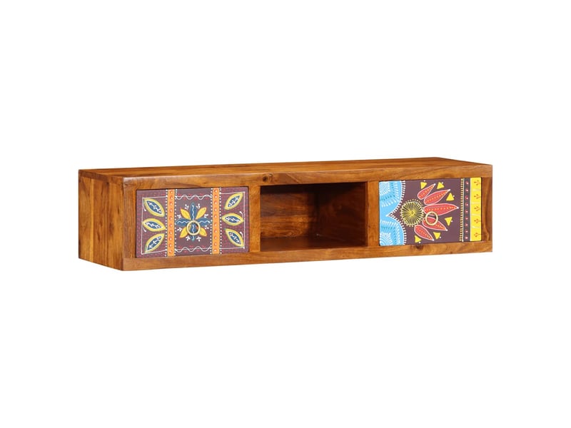  Meuble tv - banc tv - meuble de rangement mural multicolore 100x30x22 bois massif d'acacia  - Conforama C