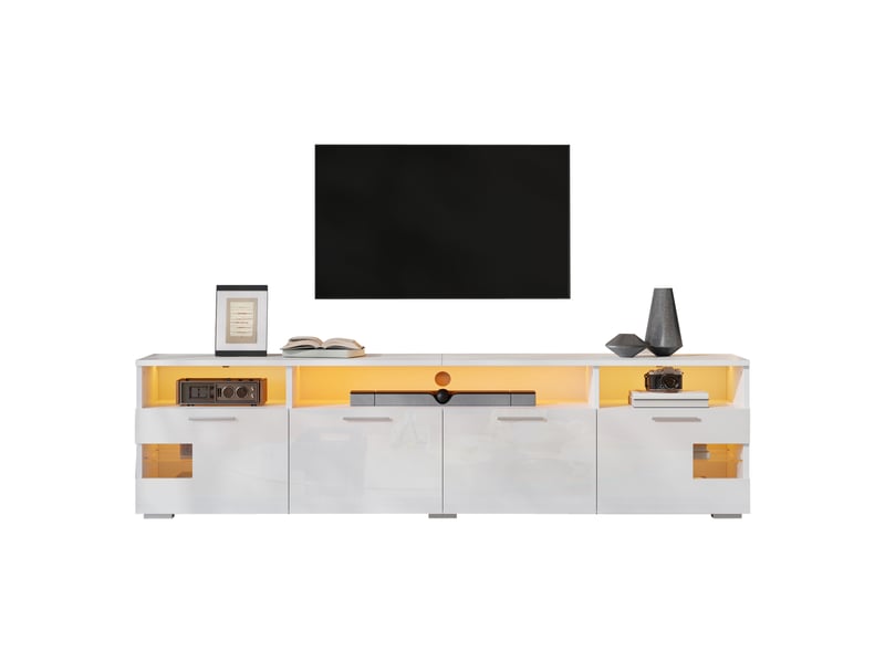  Meuble tv mural 180x35x45 cm - éclairage led contrôlable par application - mdf et panneaux de particules - blanc CozyNest - Conforama A