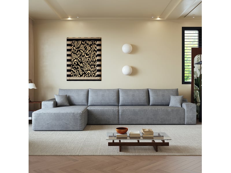  Canapé modulaire 340x175x83 cm avec chaise longue gris  - Conforama C