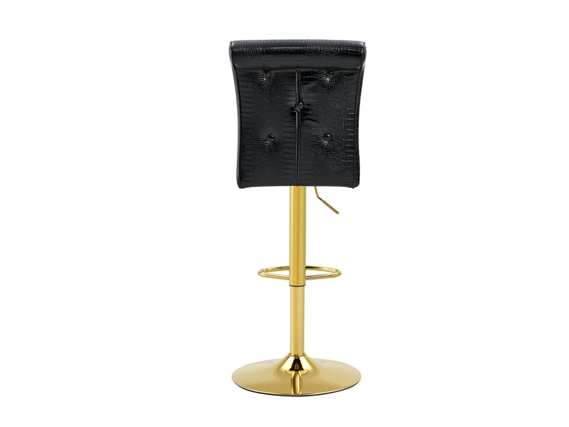  Tabouret de bar en cuir pvc effet crocodile avec dossier capitonné et finition cristal, noir  - Conforama A