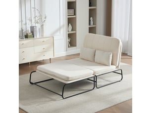 Canapé-lit 2 places 104 cm convertible, cadre en métal, tissu chenille, poches latérales, assise en mousse haute densité, beige