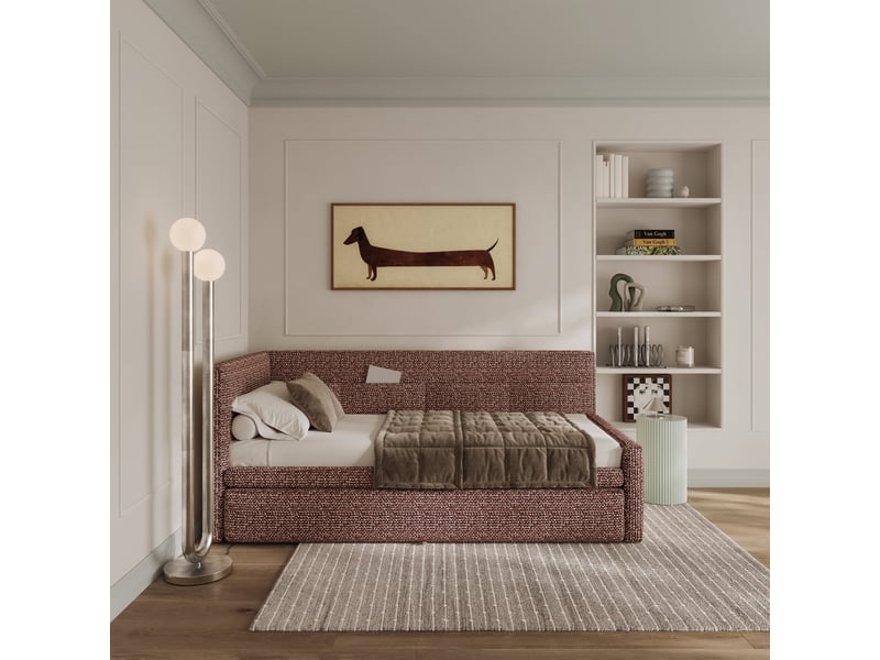  Selsey nesmi - lit rembourré - 90x200 cm - tissu tressé marron Nesmi - Conforama C