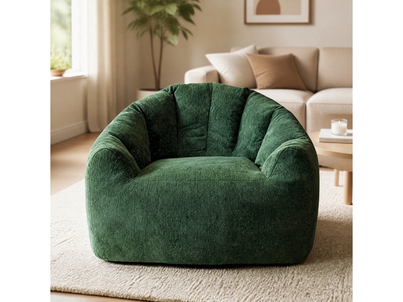  Fauteuil poire modenvie rond ergonomique vert en flanelle 99 x 86,3 x 64,7 cm  - Conforama D