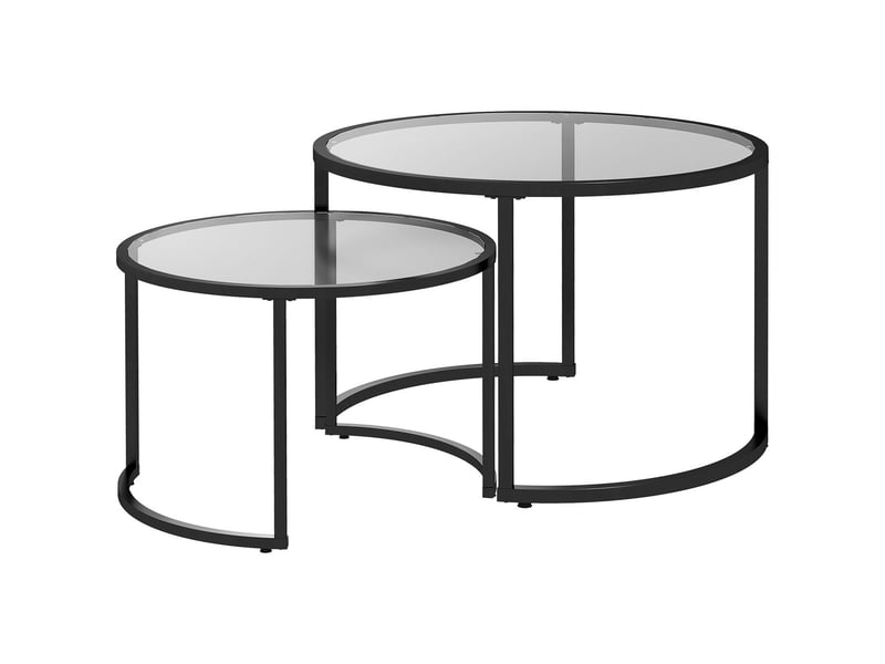  Table basse salon, plateau verre trempé table basse, piètement métal, support poids élevé, tables empilables, pieds anti-rayures  - Conforama E