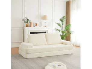 Canapé convertible modulable 2 places en velours côtelé beige 211 cm homvra