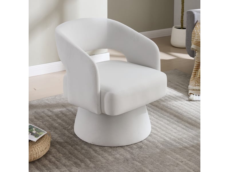  Fauteuil pivotant lexicon 360° - 68x66x75cm - design tonneau dos ouvert, assise moelleuse et base métal - beige crème  - Conforama B