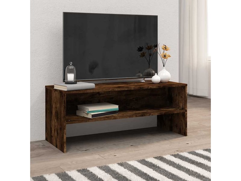  Meuble tv - banc tv - meuble de rangement chêne fumé 100x40x40 cm bois d'ingénierie  - Conforama B