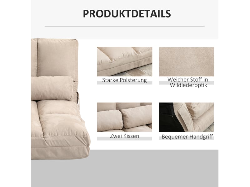  Canapé convertible de sol modenvie 2 en 1 beige, dossier réglable 3 positions, aspect velours, cadre en acier, 102 x 73 x 60 cm  - Conforama D