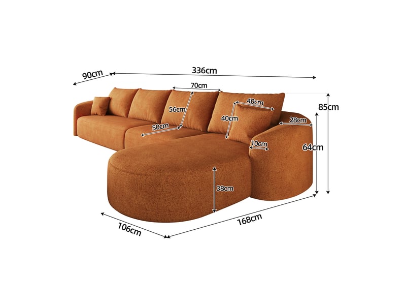  Canapé d’angle,336x168x85 cm,4 places sans montage,chenille,orange  - Conforama C
