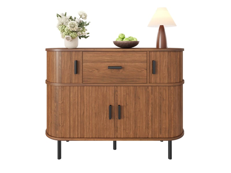  Buffet et enfilade à 2 portes coulissantes, avec tiroir central et niches, pour salon, noyer, 110 × 35 × 81,5 cm  - Conforama A