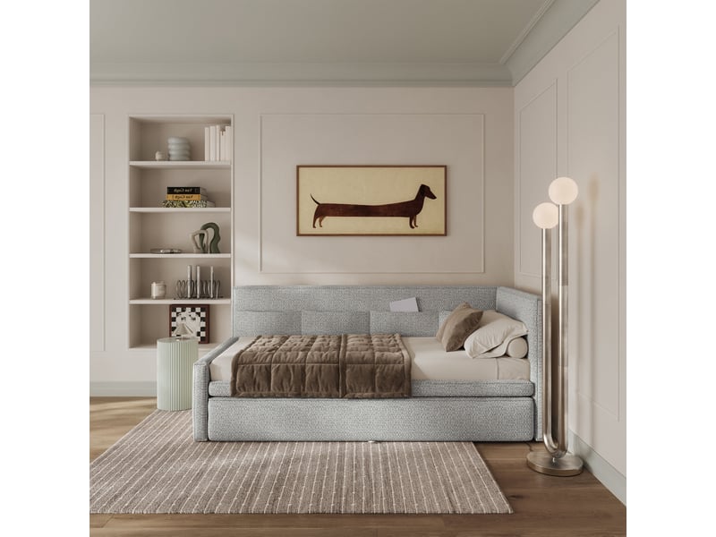  Selsey nesmi - lit rembourré - 90x200 cm - tissu tressé bleu clair Nesmi - Conforama C