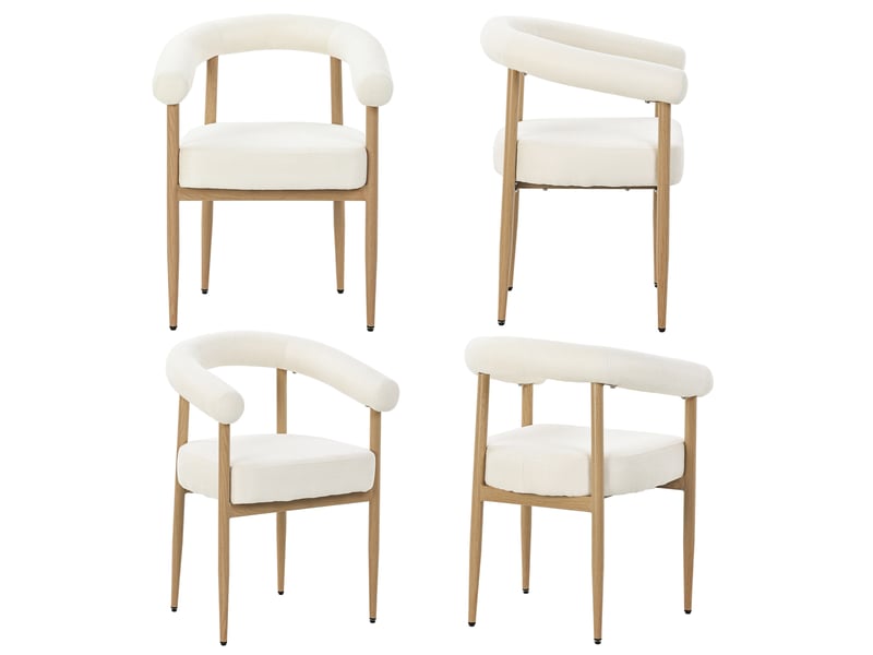  Lot de 4 chaises de salle à manger 48,5x40,5x78 cm, blanc, tissu, métal, style moderne, pieds ajustables, ergonomique  - Conforama A