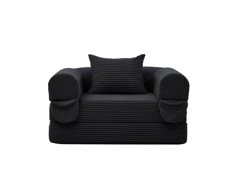  Fauteuil convertible noir tissu côtelé canapé lit simple 1 place salon chambre 120x85x65 cm  - Conforama A