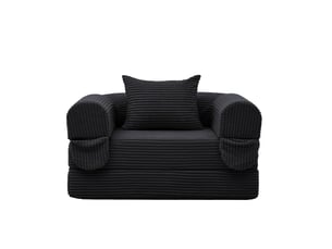 Fauteuil convertible noir tissu côtelé canapé lit simple 1 place salon chambre 120x85x65 cm