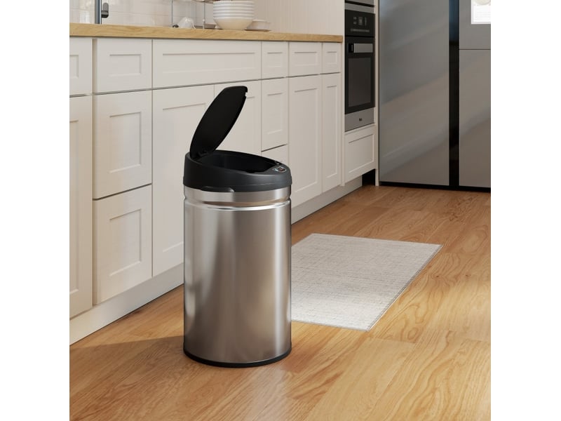 Poubelle de cuisine à capteur 30 l en acier inoxydable argenté, ouverture sans contact et fermeture douce - Conforama B