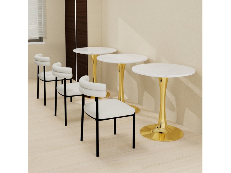  Guéridon rond 70x70x72 cm, table d'appoint et repas pour 2 personnes, plateau en marbre artificiel, doré et blanc  - Conforama B