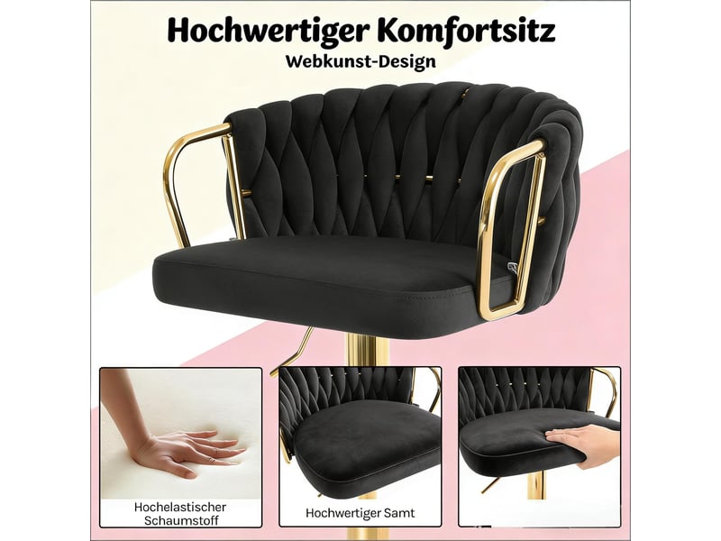  Tabouret de bar réglable,49,5x77-98x50,5 cm,pivotant,velours,noir  - Conforama E
