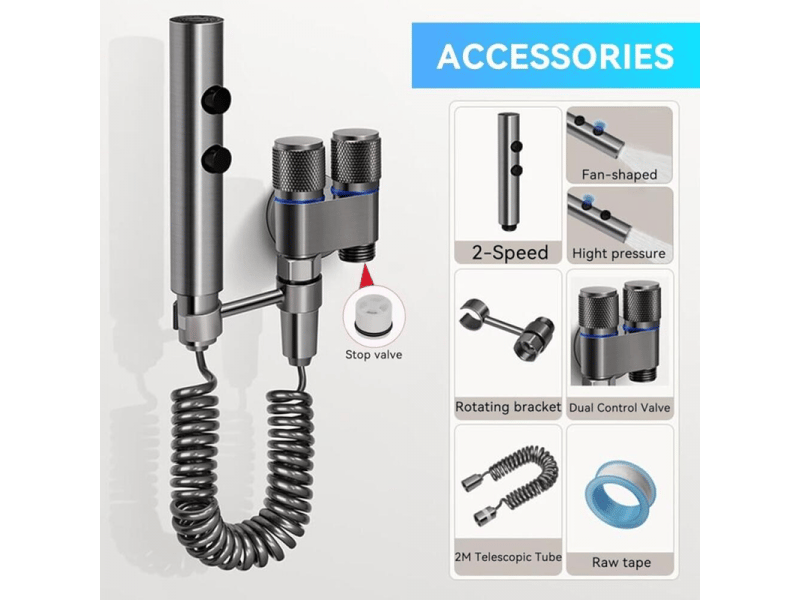  Kit de buse de rinçage portable avec un tuyau extensible de 3 mètres, adapté à l'hygiène personnelle et au lavage des animaux de compagnie.  - Conforama B