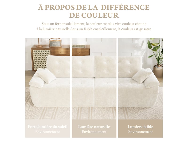Canapé compressé modulable style nuage scandinave 275cm beige en chenille,mousse compressée haute densité,canapé doux pour salon 275x102x66CM - Conforama R