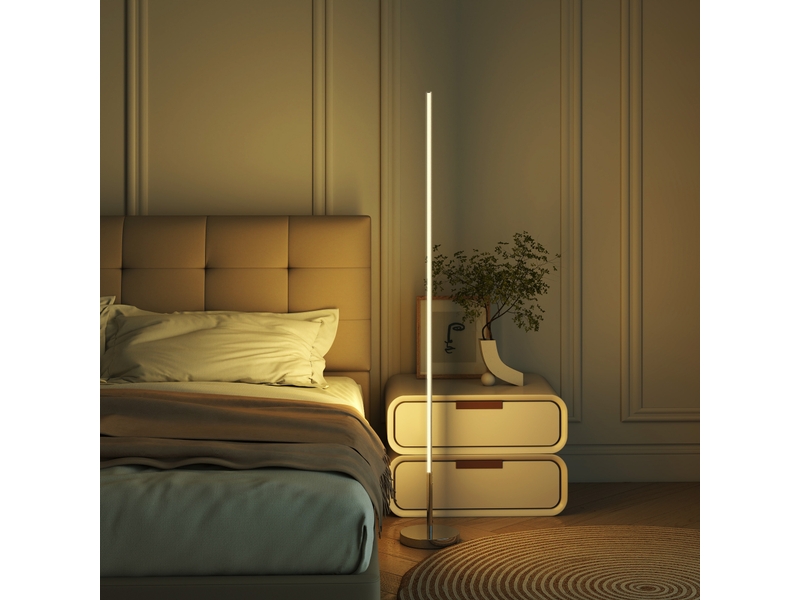  Lampadaire moderne pour salon avec température de couleur réglable, télécommande magnétique, gris argenté  - Conforama D