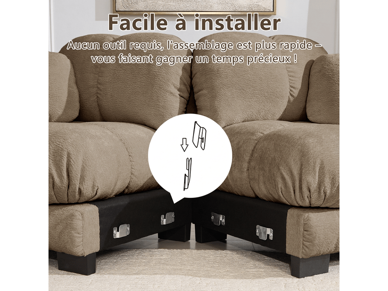 Canapé d'angle 4 places en chenille modulable avec ottomane mobile 330 x 149 x 90 cm marron - Conforama W