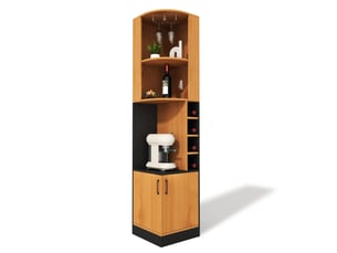 Meuble d’angle haut 40 x 40 x 182 cm avec porte-verres et range-bouteilles naturel