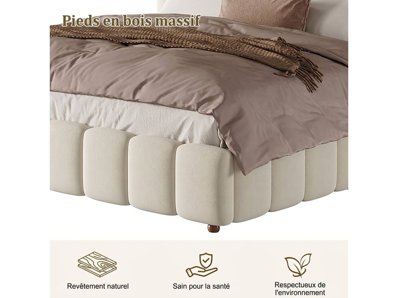  Lit coffre 160x200 lit double en velours beige avec sommier à lattes  - Conforama D