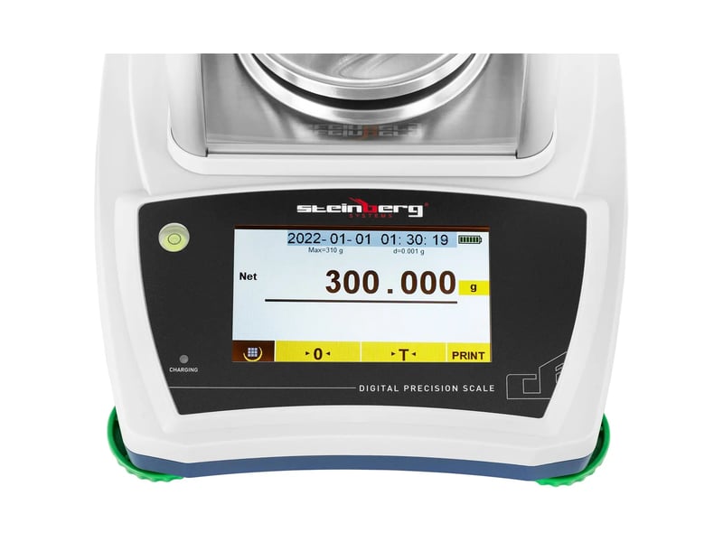  Balance de précision 300 g 0,001 g ø 98 mm écran lcd tactile chambre de protection abs acier inoxydable verre acier galvanisé argenté blanc 14_0008330  - Conforama B