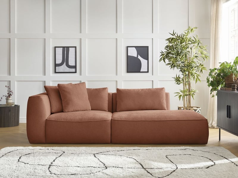  Bobochic canapé droit fixe 3 places leopold tissu texturé orange  accoudoir gauche LEOPOLD - Conforama C