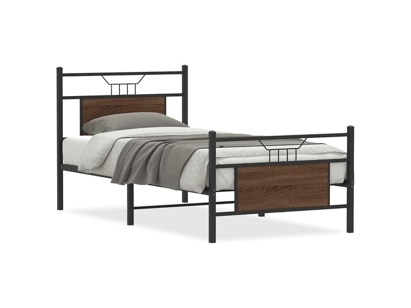  Lit simple- lit adulte -  cadre de lit sans matelas chêne marron 80x200cm bois ingénierie  - Conforama A