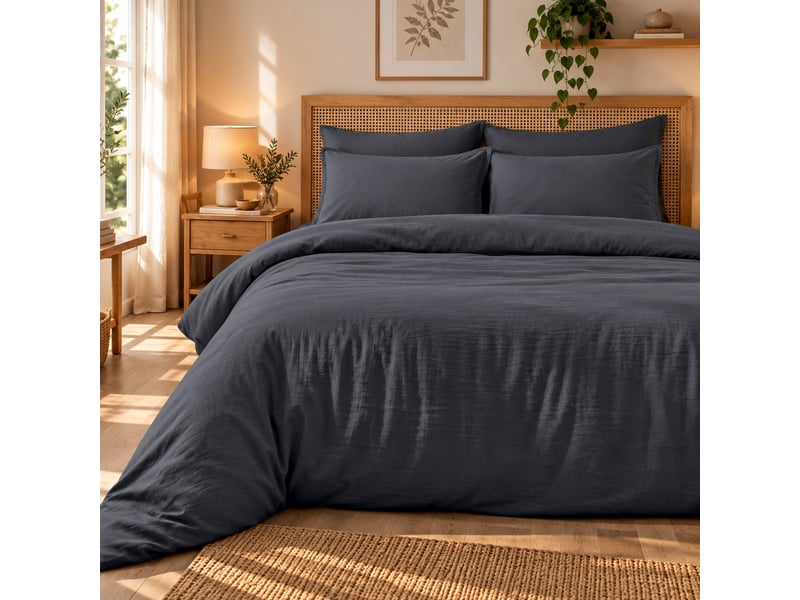  Parure de lit 240x260 cm gaze de coton bleu jean PD25756 - Conforama E