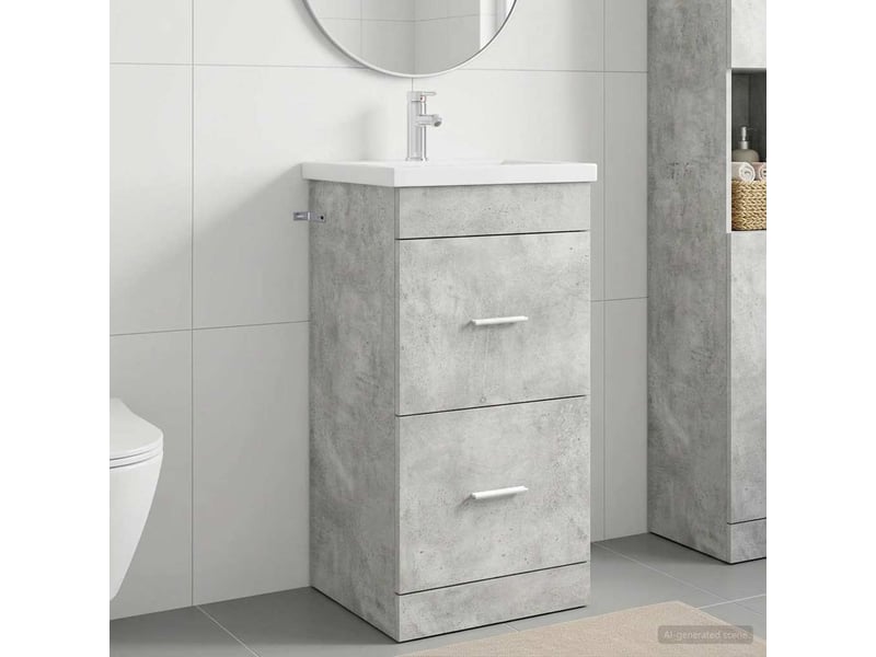Meuble salle de bain avec évier, meuble de rangement gris béton 42x40x84.5 cm shl3202 - Conforama B