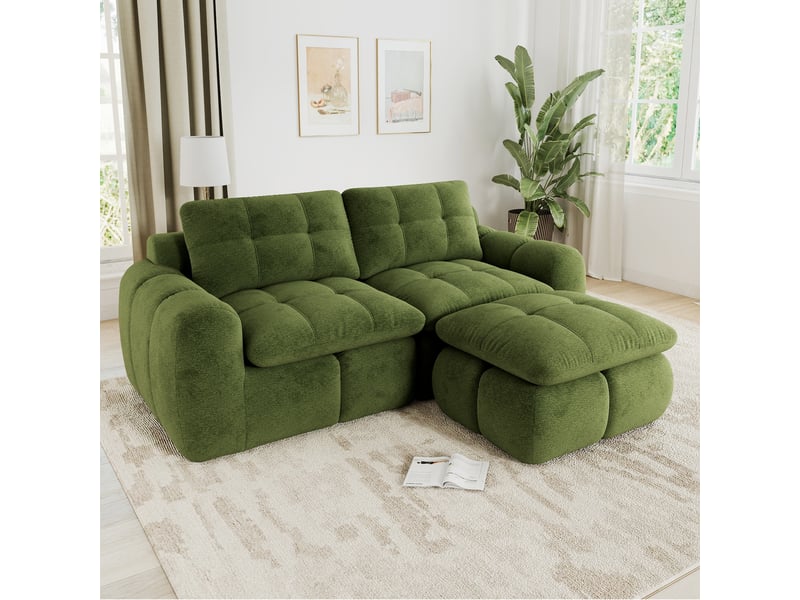 Canapé d’angle modulable 2 places en chenille vert – 194 x 160 x 68 cm Fay Lum - Conforama D