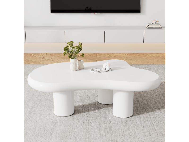  Table basse nuage blanche en mdf 97x67x32 cm, table de salon irrégulière avec patins en feutre pour salon moderne  - Conforama C
