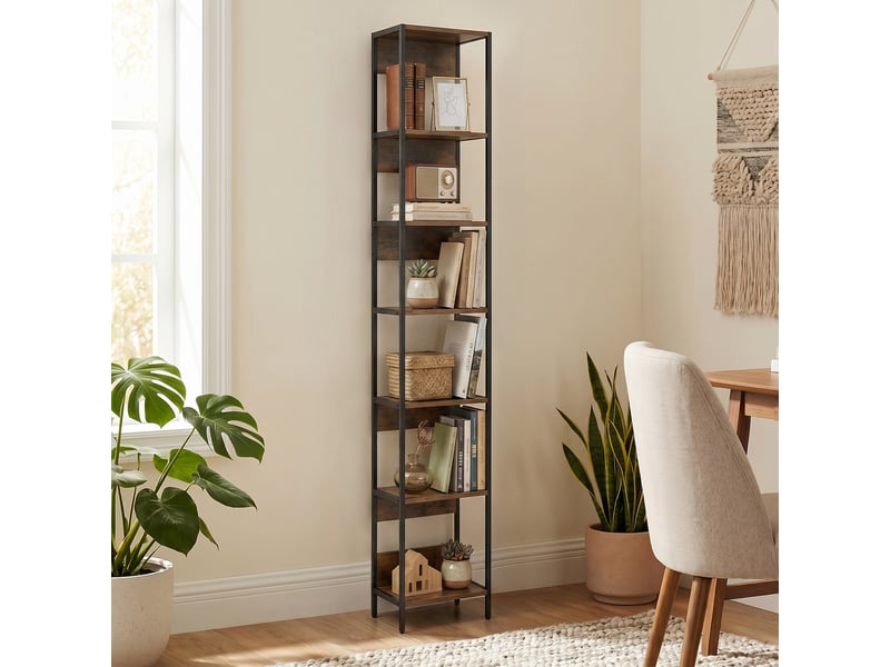  Bibliothèque verticale gain de place, 6 étagères, 29,5 x 30 x 185 cm, marron  - Conforama C