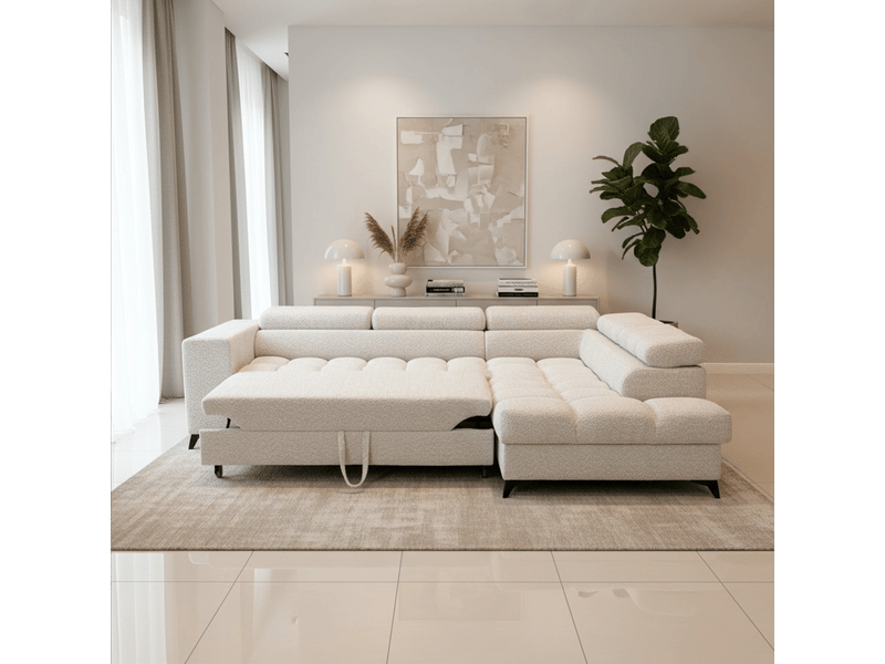  Canapé d'angle convertible avec coffre et têtières relevables en  - Conforama D