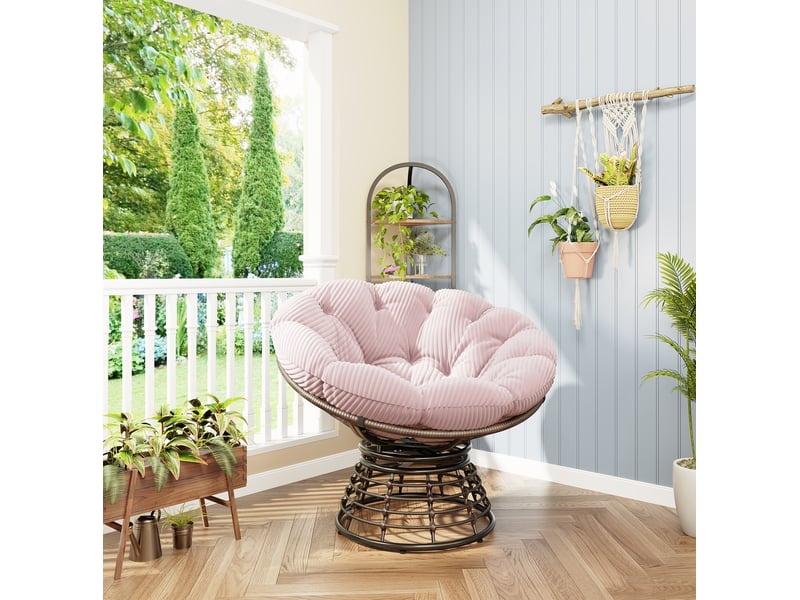  Chaise papasan pivotante 92x67 cm ergonomique en métal rose  - Conforama E