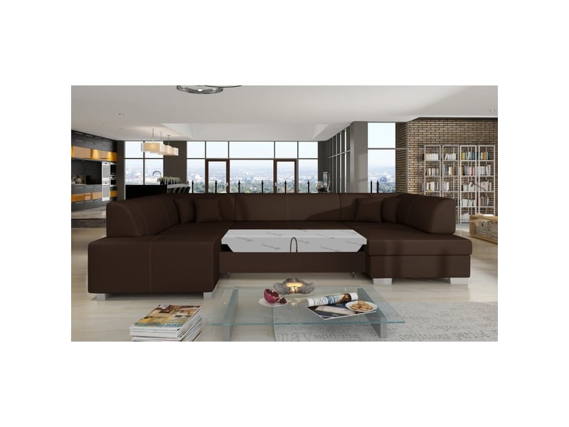  Canapé panoramique en u chocolat convertible 6 places havane ressorts ondulés  - Conforama D