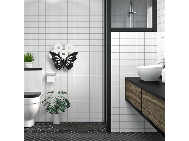  Porte-papier toilette en métal en forme de papillon – stockage et rangement, noir  - Conforama D