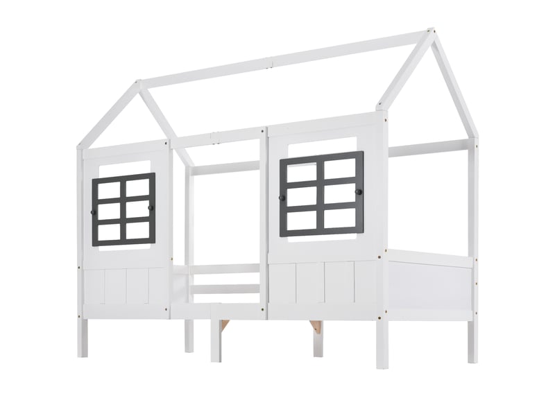  Lit cabane blanc 200x90cm avec deux fenêtres, deux tiroirs, structure bois et mdf et sécurité  - Conforama A